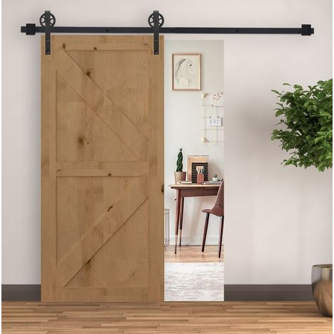 Système porte coulissante 200 cm en acier noir, gain de place, rails et roulettes FloraGrace (1/5)