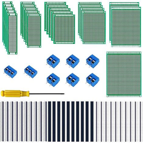 Double-Sided Printed Circuit Board Kit, 22 Pieces Universal PCB Prototype Boards 28/37/46/57/68/79CM, 30 Pieces Male/Female Connectors, 8 Pieces 2/3 Pin Screw Terminal Blocks 2.54mm (1/5)