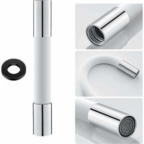 Tuyau d'extension de robinet de forme universelle avec bulleur de filtre (avec joint d'étanchéité) Rotation à 360°, 20cm Blanc (1/4)