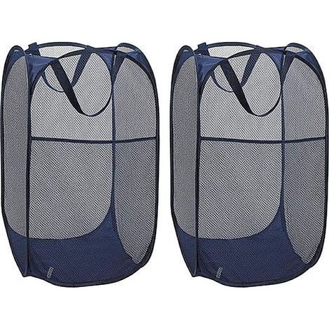 Panier à Linge [Lot de 2] Corbeilles à Pliable Pop Up en Maille Filet Sac à à avec ManiPôler, Bleu (1/5)