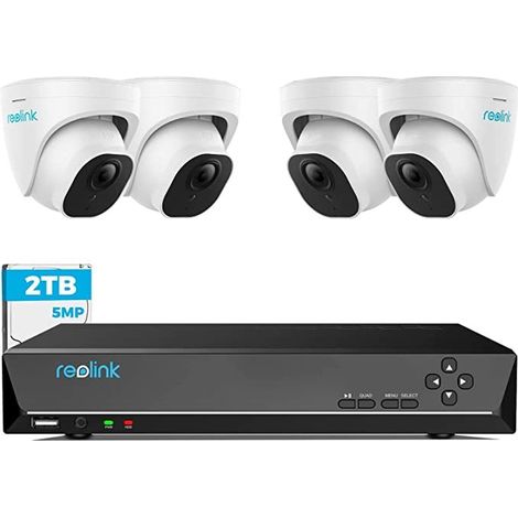 Reolink 5MP Kit di Videosorveglianza PoE, NVR 8CH 4K 2TB con 4 x 5MP Telecamere Esterno di Sorveglianza PoE Impermeabile, Rilevamento Intelligente di Persona e Veicolo, Visione Notturna, RLK8-520D4-5M (1/5)