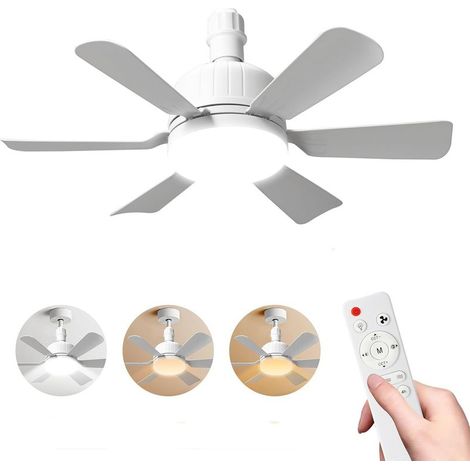 Ventilateur de plafond avec lampe avec télécommande, 40 W, ampoule ventilateur de plafond avec culot E27, 3 vitesses, 6 pales, Timing, ventilateur de plafond LED réglable pour chambre à (1/5)