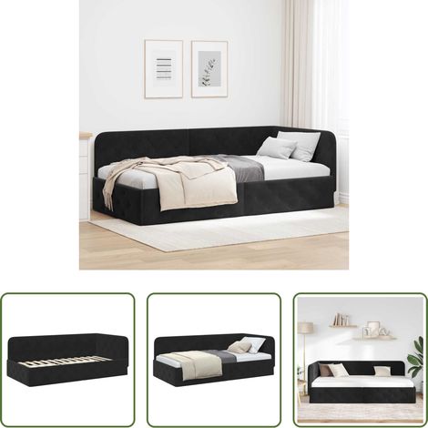 vidaXL Velours - Cadre de lit d'angle Noir 90 x 190 cm Velours (1/5)