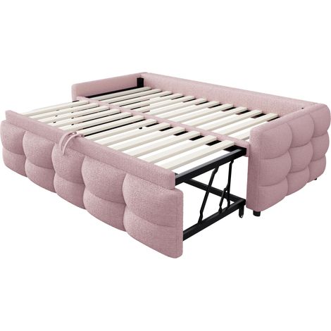 CAIziLit extensible 90/180x190 cm teddy velours, canapé-lit, rose,sans matelas (1/5)