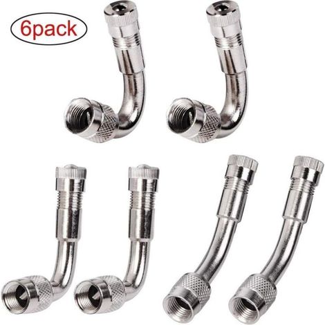 Kit de 6 rallonges pour valve de pneu – angles de 45°, 90° et 135° – en laiton chromé – pour un gonflage facile. (1/5)