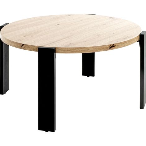 Table basse ronde coloris chêne et métal noir - Diamètre 75 x Hauteur 42 cm (1/5)