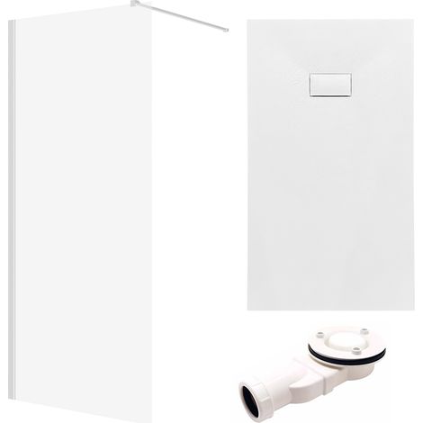 Set - Walk-In Dusche KETIL 100x195 + Duschabtrennung Transparent 8 mm Glas + Duschwanne VIDAR 100x80 Weiß SMC Rechteck (1/5)