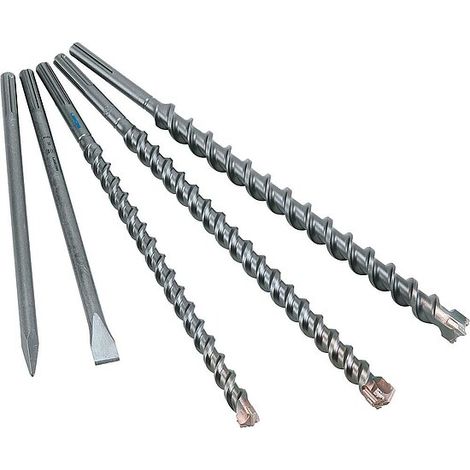 Alpen SDS-max Meißel- und Bohrerset 5-teilig, 3 Bohrer 25/30/35mm 520mm, 1 Flachmeißel 25x400mm, 1 Spitzmeißel 400mm