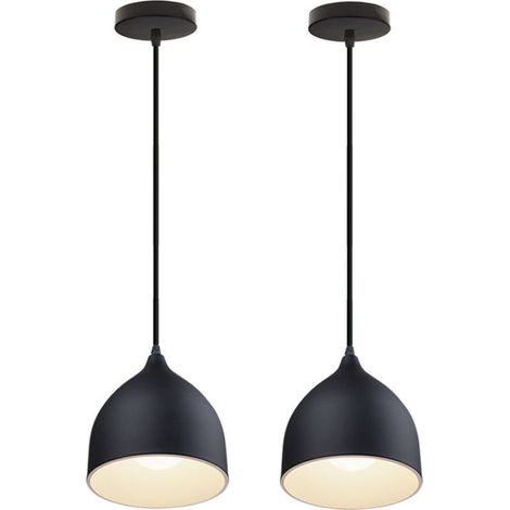 2pcs Suspension Luminaire Style Industrielle Métal Lustre E27 Mini Lampe Vintage pour Cuisine Chambre Couloir, Noir