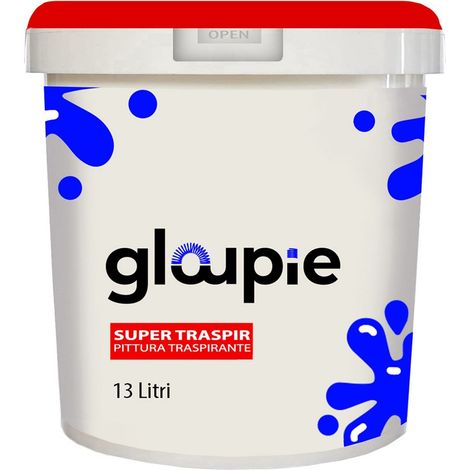 GLOUPIE SUPER TRASPIR Pittura All'Acqua Traspirante Per Pareti Per Tutti Gli Ambienti Interni , 13 Litri , Bianco, Made In Italy (1/5)