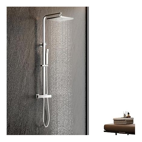 Douches à effet pluie KOMIRO avec robinets, pommes de douche avec flexibles, barres de douche en acier inoxydable réglables en hauteur, colonnes de douche et ensembles de douche. (1/5)