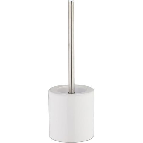Porte brosse WC céramique – Tête interchangeable – Poignée métal – Dimensions H38,5 x D12,5 cm – Design moderne pour salle de bain (1/5)