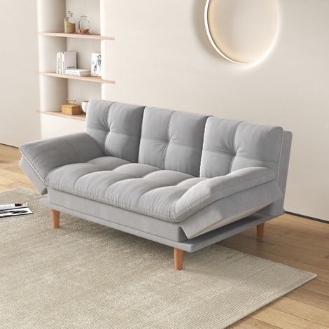 Divano letto a 3 posti in tessuto grigio chiaro KALMAR (1/4)