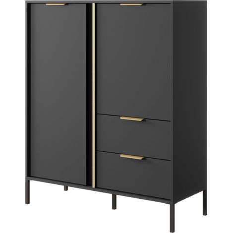 Cassettiera Alta Antracite, 103 x 39,5 x 123,4 cm - 2 Ante, 2 Cassetti, Gambe Metalliche (1/5)