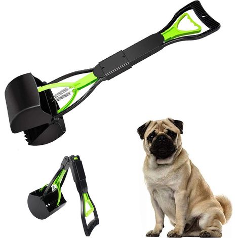 Ramasse-crottes portable à long manche pour chiens de toutes tailles, matériau haute résistance et ressort durable, idéal pour pelouses, gazon, terre et gravier.