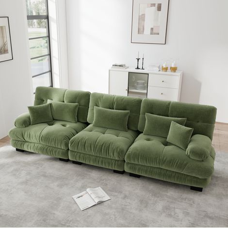 Modulares Ecksofa 313x77x81 cm grün Chenille mit tiefem Sitz und runden Armlehnen (1/5)