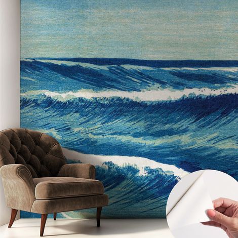 Selbstklebend Tapete - abwaschbar - Raumgestaltung Schlafzimmer Wohnzimmer Tapete Meereswellen 250x250 cm (1/5)