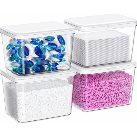 Boîte de rangement pour buanderie pour animaux de compagnie avec couvercle, empilable, résistante à l'humidité, style nordique, lot de 4 (1/5)
