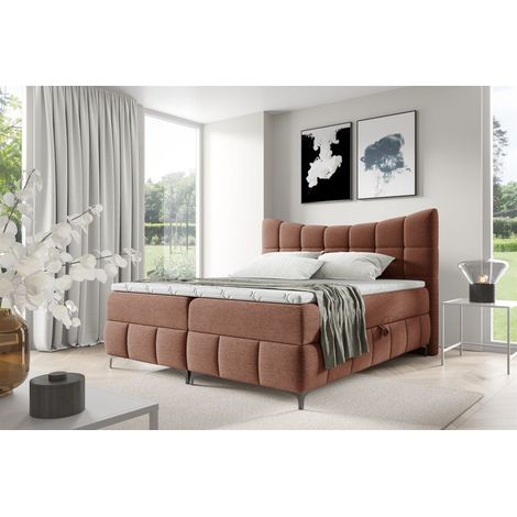 Boxspringbett Schlafzimmerbett CHARLES PREMIUM 160x200cm Stoff Aragon Rostbraun
