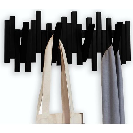 MinBoo Bambus-Garderobe mit mehreren Haken – Dekorative Wandhaken, modern, einzigartig, platzsparend, mit 4 Klapphaken zum Aufhängen von Mänteln, Wandhaken für Weihnachtsdekorationen, Schwarz (1/5)
