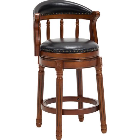 Taburete de bar de cuero y madera giratorio 360° con respaldo HOMVRA (1/5)