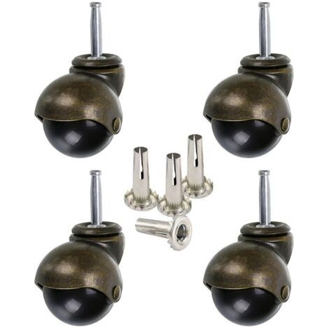 40mm Roue à bille en bronze, roulettes pour meubles avec douilles, roulettes à boule arrondie, remplacement pour meubles, canapés, chaises, armoires, Lot de 4 (1/5)