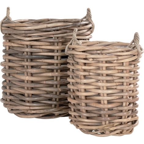 Lot de 2 paniers de rangement BURTON – Rotin kubu naturel (1/3)