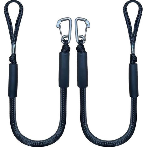 Ligne d'amarrage élastique 4 pieds – Corde PE + PP avec crochet – Lot de 2 – Absorption des chocs pour bateaux et kayaks (1/2)