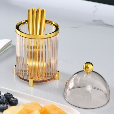 Fourchette à fruits et bocal à dessert de luxe en acier inoxydable. (1/5)