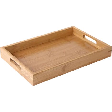 1 Plateau de service en bambou, poignées larges, bordures surélevées, pour petit-déjeuner, rangement, décoration, chambre, cuisine, salon(Troisième trimestre : septembre) (1/5)