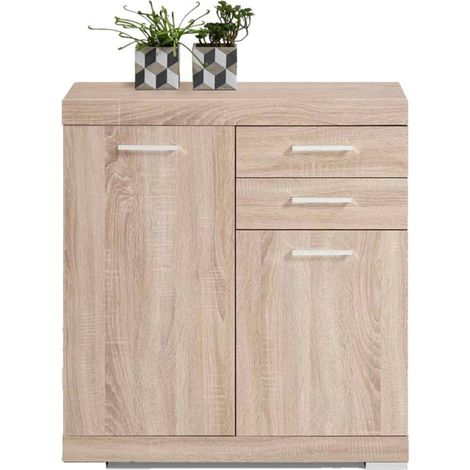 Commode 2 Portes & 2 Tiroirs "Cazeg" 89cm Chêne (1/4)