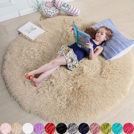 Tapis rond, 1,2 x 1,2 mètres, convient aux chambres de filles tapis rond doux, convient aux chambres d'enfants (beige). (1/5)