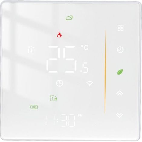 Thermostat de sol intelligent WiFi pour la maison, programmable et compatible Tuya 95-240V (blanc). (1/5)