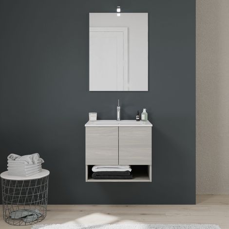 Mobile Bagno Sospeso 60Cm Ante+Vano Grigio Effetto Legno Venezia (1/5)