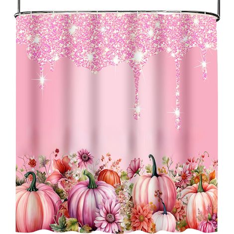 1 rideau de douche imperméable, motif citrouilles d'automne aquarelle, branches dorées et feuilles mortes, 183 cm x 183 cm, pour salle de bain (1/5)