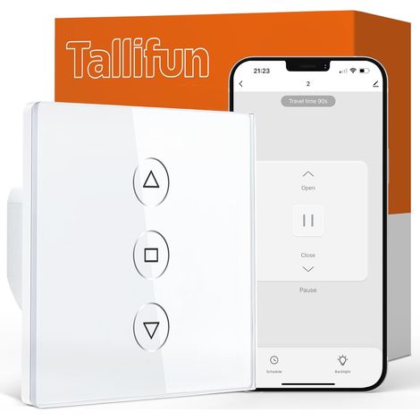Interrupteur Volet Roulant Connecté, 80 80mm Interrupteur de Stores WiFi Compatible /Home /SmartLife, APP Contrôle à Distance - Fil Neutre Requis (Blanc) (1/5)