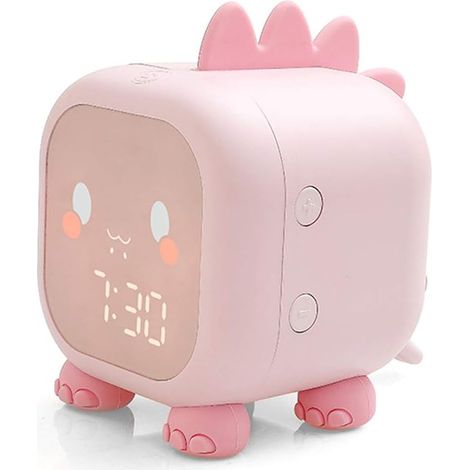 Kinderwecker, niedlicher Dinosaurier, digitaler Wecker für Kinder, Nachttischuhr, Kinder-Schlaftrainer, Aufwachlicht und Nachtlicht (Rosa)