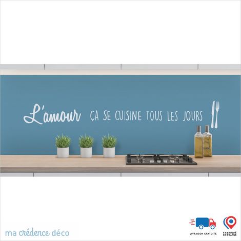 Crédence : L'AMOUR ÇA SE CUISINE 2 - Couleur Bleu Pastel - Alu composite - 120 - 60 (1/3)