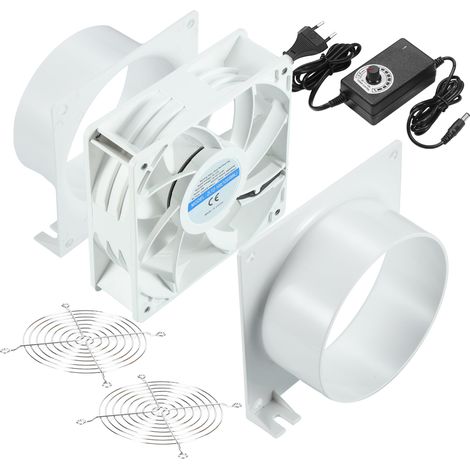 Ventilateur de Conduit DC12V, 3000 tr/min Extracteur d'Air 100mm avec Variateur 0-100%, Adaptateur de Conduit pour Laser 3D, Cabine de Peinture, Tente de Culture DIY - Blanc (1/5)
