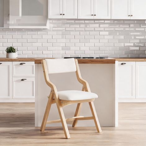 Chaises pliantes en bois massif et lin beige lot de 6 (1/5)