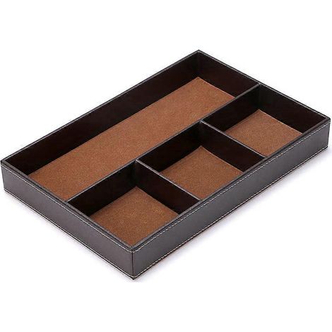 Organiseur de tiroir de bureau à 4 compartiments, séparateur de rangement en cuir PU pour fournitures de bureau et accessoires. (1/4)