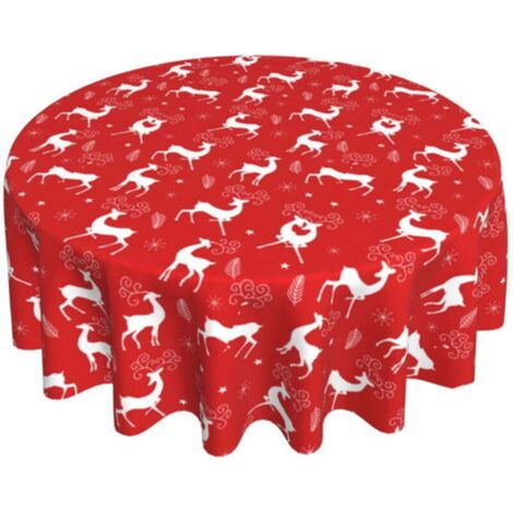 Nappe ronde de Noël, 60 pouces, imperméable, motif rennes et sapin de Noël, décoration de cuisine, convient aux réunions de famille, aux repas en intérieur et en extérieur (1/5)