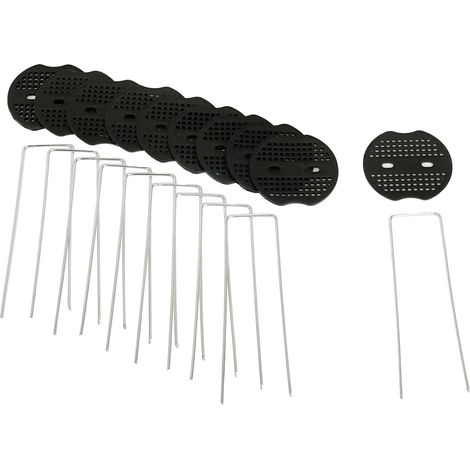 Agrafes paysagères et Joints pour sécuriser Le Tissu Anti-Mauvaises Herbes, Lot de 10 épingles Robustes et 10 plaques en Plastique antirouille, Lot de 20 pièces, (1/5)