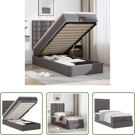 vidaXL Kunstlederbett - Ottoman-Bett mit Matratze Grau 90x200 cm Kunstleder (1/5)