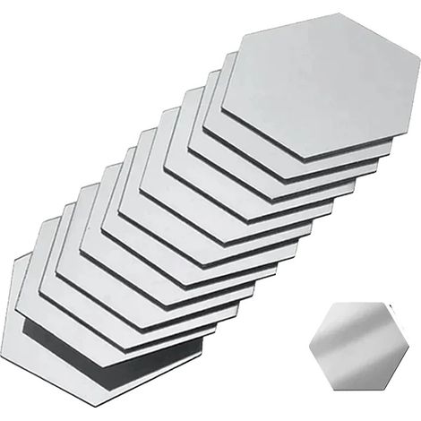Adesivo esagonale a specchio in acrilico, autoadesivo, rimovibile, argento, 40x70x80 mm (1/2)