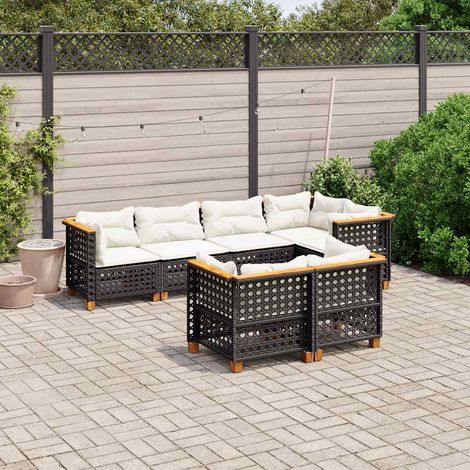 Teenpull – 7-tlg. Garten-Sofagarnitur mit Kissen Schwarz Poly Rattan (1/5)