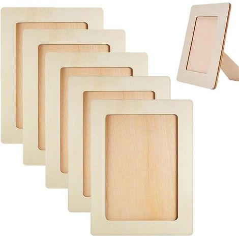 Dailygoods, Marco de fotos de madera, 4 piezas, Marco para manualidades DIY, Rectangular, Exhibidor de mesa, 14 x 19 cm, Color madera, Marco (1/5)