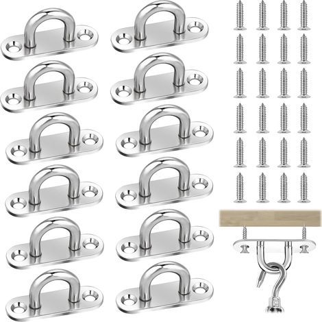 12 pièces en acier inoxydable Pad Eye Plate Metal Heavy Duty en forme de U Eyes Plates Pads avec 2 trous et vis Crochet de plafond de suspension Crochets de matériel de bague d'agrafes (1/5)