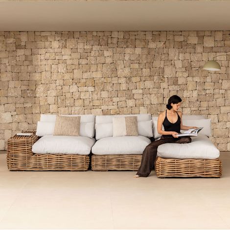 Sofá modular chaise longue derecho de jardín de 3 piezas en ratán Milu Style SKLUM (1/5)