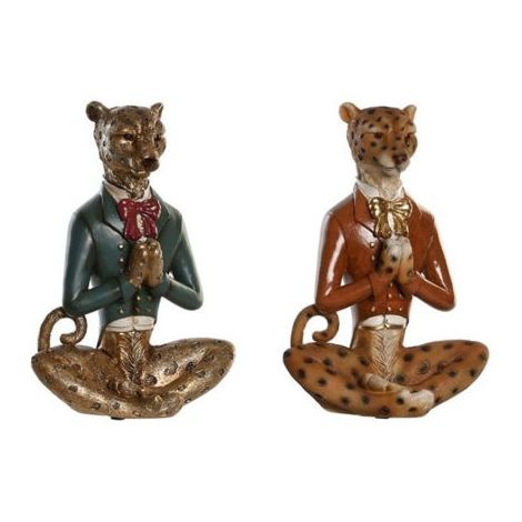 Figura Decorativa DKD Home Decor Azul Marrón Dorado Leopardo 16 x 9,5 x 23 cm (2 Unidades)